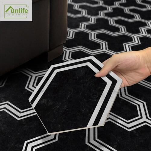 Funlife® Black Geometry Self-Adhesive Ground Stickers Bathroom Kitchen Home Decals Decorative Anti-Slip Hexagon Floor Stickers