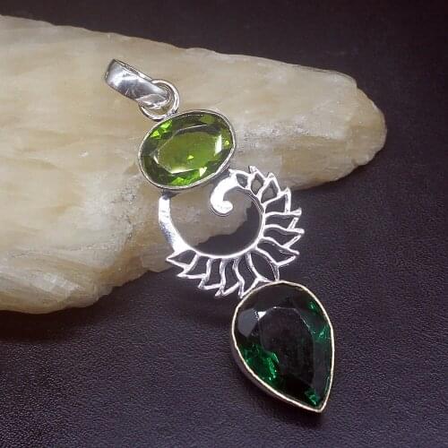 Gemstonefactory Jewelry Big Promotion 925 Silver Green Topaz Peridot Handmade Women Ladies Gifts Necklace Pendant 1164