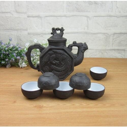 Hot Sale Yixing 1 POT + 6 CUPS Kung Fu Tea Set Purple Clay Chinese Handmade 320ml Teapots Ceramic Porcelain Kettle Free Shipping