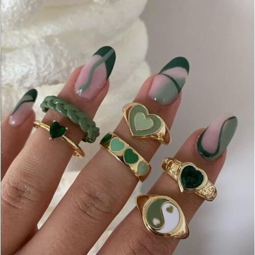 Trendy Korean Y2K Vintage Double Layer Heart Enamel Ring for Women Dripping Oil Color Contrast Heart Metal Rings Couple Jewelry