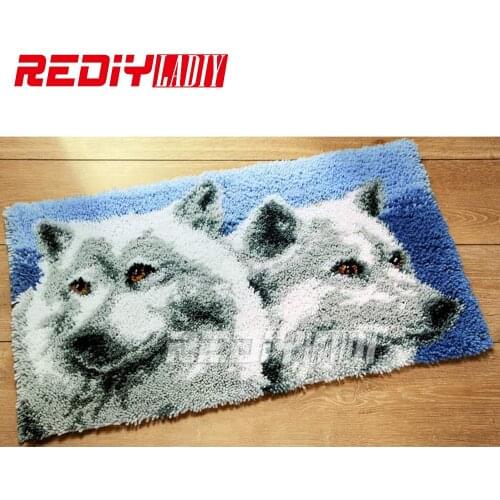 Hot Latch Hook Rug Kits DIY Needlework Unfinished Crocheting Rug Yarn Cushion Mat Wolf Brothers Embroidery Carpet Free Shipping