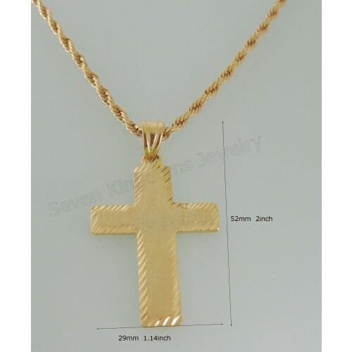 Min order 10$/ CAN MIX DESIGN - YELLOW GOLD GP FILL BRASS 24" ROPE NECKLACE&JESUS CROSS GOD CARVED SCRUB BIG PENDANT