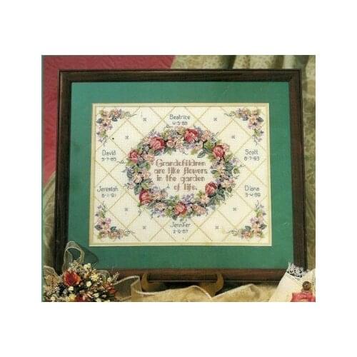 MM Top Quality Beautiful Lovely Counted Cross Stitch Kit Grandchildren Are Like Flowers Life Garden Wreath Memory dim 00225