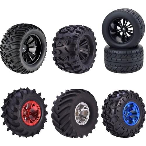 4PCS 12mm Hub Wheels Tires Set Tyre Foam Inserts 1:10 Off Road RC Car Monster Truck Upgrade Parts