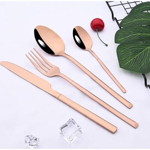 16Pcs Rose Gold Cutlery Set Dinnerware Wedding Knife Fork Tea Spoon Set Stainless Steel Tableware Western Kitchen Flatware Set