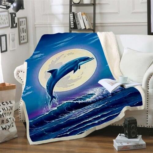 Plstar Cosmos Cute dolphin colorful animal Blanket 3D print Sherpa Blanket on Bed Home Textiles Dreamlike style-6