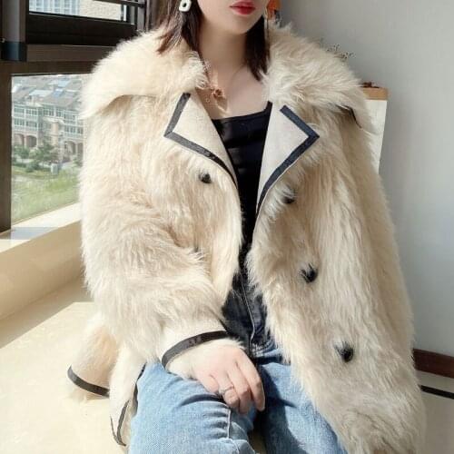 Winter new Tuscan lambswool coat granular sheep shearing jacket Korean fashion lapel double breasted outerwear Female fur coat