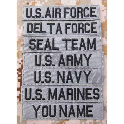 Custom Name Tape Gray Background Black Letters Embroidery Patch