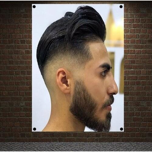 Classic Pompadour Mens Beard Hairstyle Posters Retro Print Art Barber Shop Home Decoration Wall Chart Flag Canvas Painting B2
