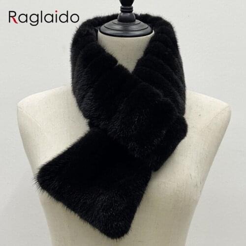 Luxury Mink Fur Scarf for Women Winter Warm Shawls 80cmx9cm