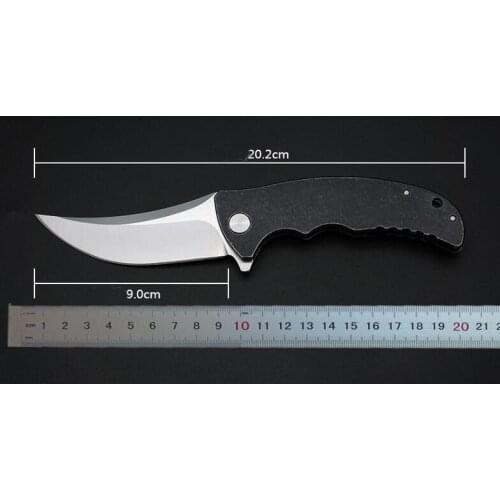 Freewolf Ball Bearing Flipper Folding Knife D2 Satin Scimitar Blade Black Stone Wash Stainless Steel Handle EDC Tools