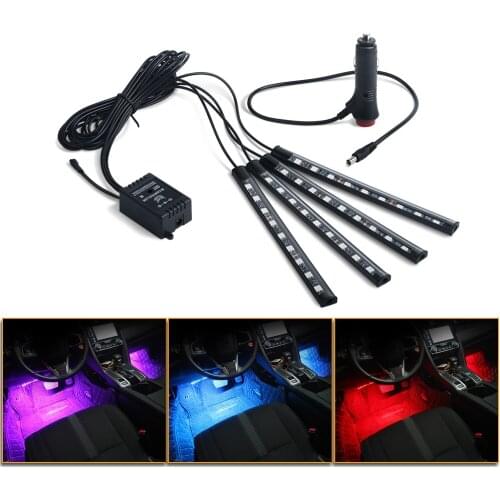 Car RGB LED Strip Foot Light Ambient Lamp Wireless Remote Auto Decorative Light Music Control Atmosphere Lamp Led Billboard Bar