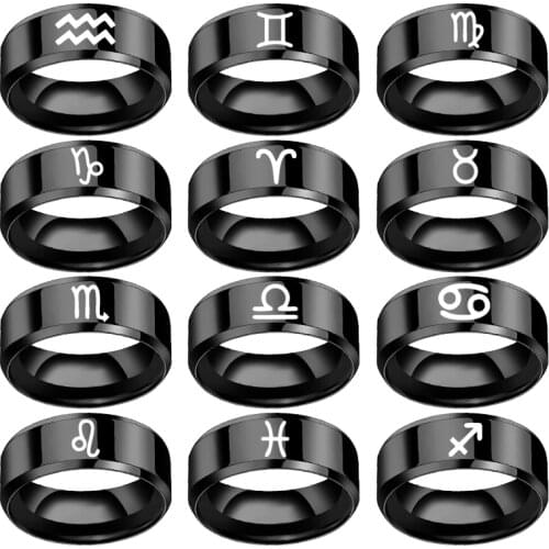 12 Zodiac Ring Aries Taurus Gemini Cancer Virgo Libra Scorpius Sagittarius Capricornus Wedding Stainless Steel Rings Jewelry