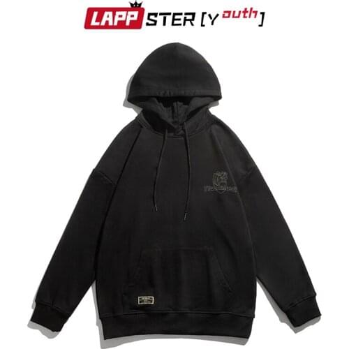 LAPPSTER-Youth Men Streetwear Hooded Causal Hoodies 2021 Mens Harajuku Solid Kawaii Hoodies Male Streetwear Vintage Kpop Hoodies