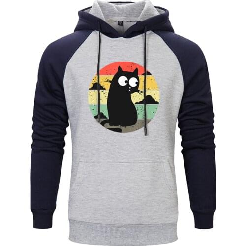Black Cat Cartoon Raglan Hoody For Mens Hip Hop Harajuku Male Sweatshirt Hipster New Arrival Pullovers Winter Autumn Tracksuits