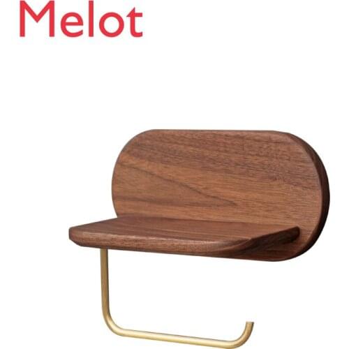 Solid Wood Brass Tissue Holder Toilet Paper Holder Bathroom Toilet Paper Rack Walnut