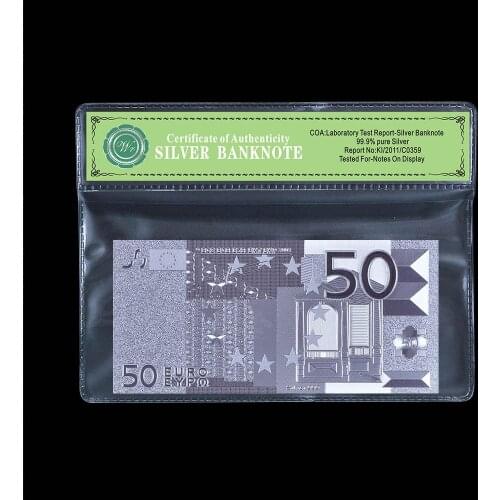 WR Fake Money Bills 50 Euro Silver Banknotes with PVC COA Frame Prop Money Gold Banknote Dollar Souvenir Gifts Dropshiping