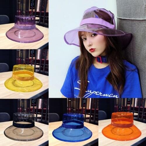 Women Men Summer PVC Transparent Bucket Hat Bright Jelly Solid Color Wide Brim Breathable Waterproof Fisherman Rain Hat
