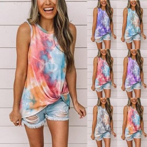 Woman Tshirts 2021 Summer New Europe Ladies Round Collar tie-dye Kink Printed Vest T-shirt Female Harajuku T Shirt Women OMN8826
