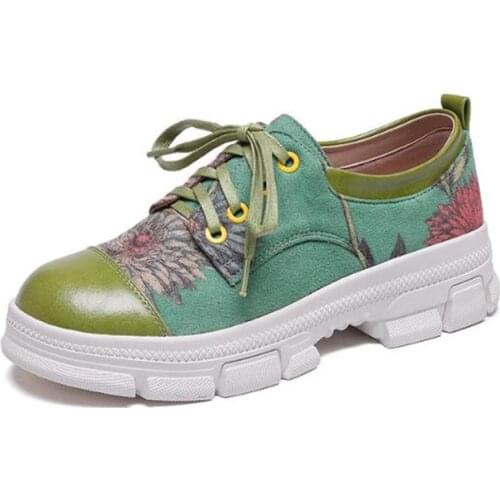 2021 Spring New Womens Shoes Fashion Increase Nubuck Leather Print Loafers Ladies Platform Genuine Leather Casual Shoes Flats