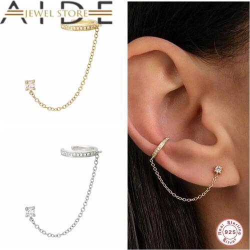 Aide 1pcs Gothic Punk Handcuff Chain Earrings Real 925 Silver European and American Stud Earrings for Women Hiphop Jewerly Gift