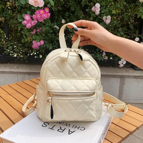 Lingge PU Leather Small Backpack Solid Color Backpack Bags for Women Teenagers Girls School Bags Fashion Travel Back Pack Female