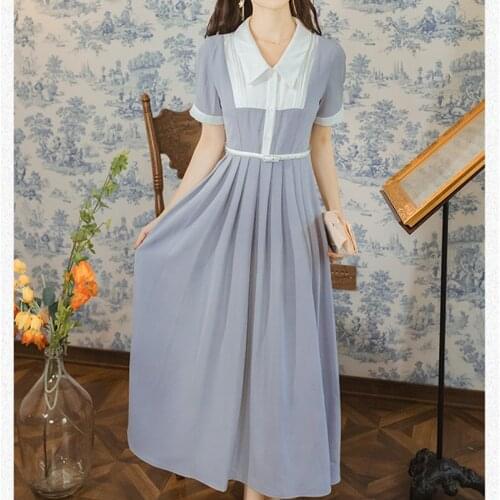 Summer Clothes For Women White Temperament Lapel French Dress Summer Literary Girl High Waist Retro Pleated Dress