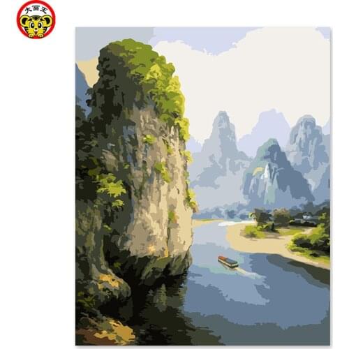 Painting by numbers art paint by number Mountain scenery cornucopia digital painting 17*19in own new ink color desktop decorati