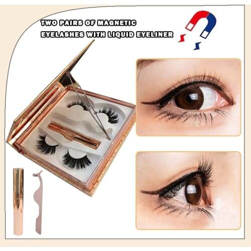 2 pairs set simulation non-adhesive high-grade eyeliner, soft, natural and thick, long curling tweezers