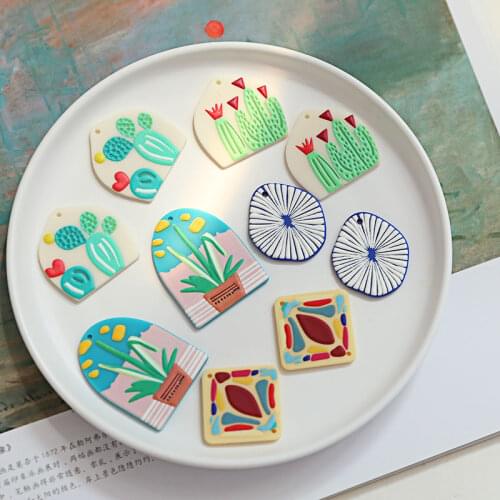 2pcs 2019 Fashion resin patch ins cartoon Earrings Cute fun potted cactus earrings material pendant DIY handmade accessories