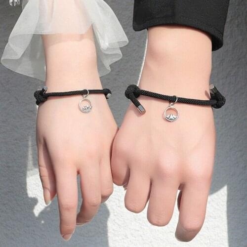 2 Pcs/set Alloy Couple Creative Bracelet Stainless Steel Friendship Rope Men And Women Jewelry Gift