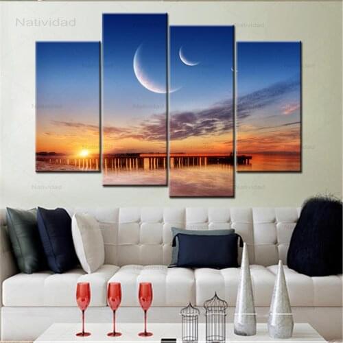 4 Pieces Canvas Art Sunset Sea Landscape Home Wall Decor Canvas Art Print Painting On Wall Modular Pictures for Living Room