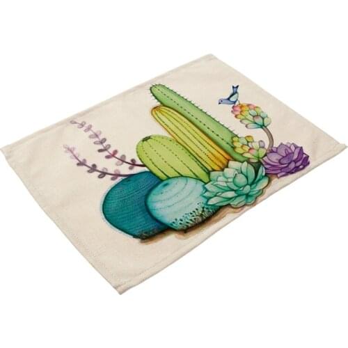 42x32cm Cactus Placemat Succulents Cotton Linen Placemat Insulation Dining Table Mat Bowls Coasters Kitchen Decor