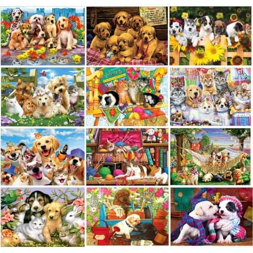 5D Diamond Painting Animal Dog Party DIY Cross Stitch Set Full Diamond Mosaic Garden Home Decoration Christmas Gift