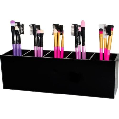 Acrylic Makeup Brush Organizer 5 Slots Black Storage Box Cosmetic Holder Case Lip Gloss Holder For Dresser Bathroom Desktop
