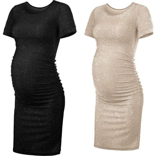 Pregnant Women Sequins Maternity Clothes Maternity Dresses Photoshoot Or Baby Shower Side Ruched Party Maternity Dress Vestido