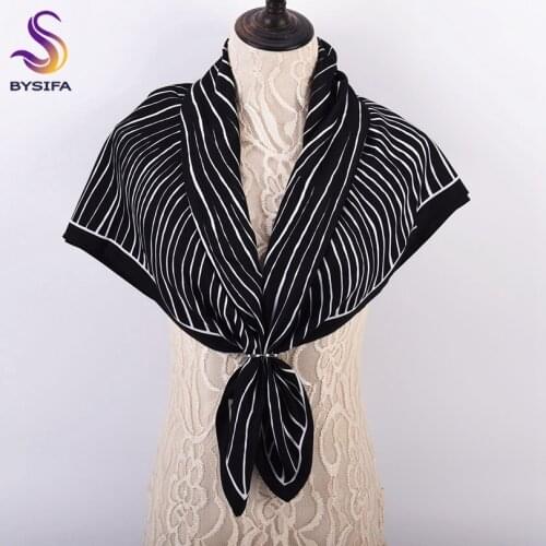 BYSIFA| New Black Women Twill Scarves Hijiabs Fall Winter Brand Satin Scarf Bandana Fashion Accessories Striped Scarves Foulard