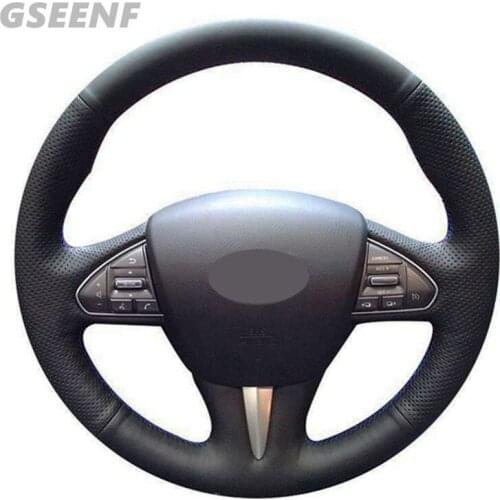 Car Steering Wheel Cover For Infiniti Q50 2019-2018 Q60 2018-2016 QX50 Black Hand-stitched Artificial Leather