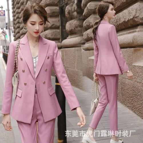 Women' pink Blazer Suits Pant Suits Work womens suits set 2 pieces blazer set Office lady suit Pencil pant suits women