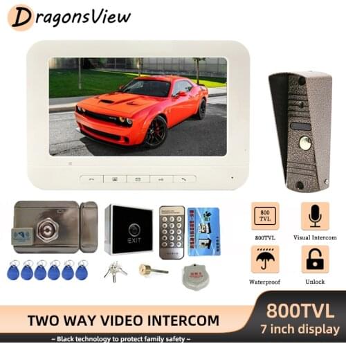 Dragonsview Home Intercom with Lock 800TVL Night Vision IP65 Rainproof Outdoor Doorbell Camera Wired Video Door Phone System Kit