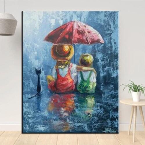 Graffiti Art Brother Sister whith Umbrella Picture Canvas Painting Oil Painting Morden Wall Poster Art in Livingroom Home Decor