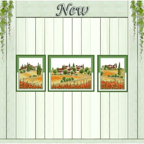Country view flowers scenery decor painting counted printed on canvas DMC 14CT 11CT Cross Stitch Needlework Sets Embroidery kits