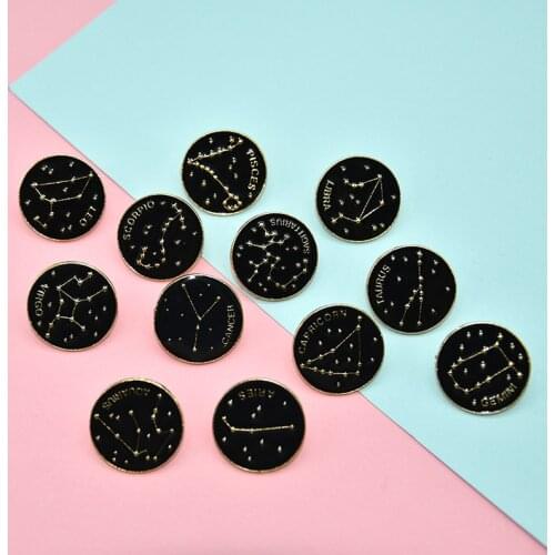 Creative Twelve Constellation Badge Fashion Simple Leo Libra Virgo Enamel Brooch Personality Trendy Lapel Backpack Jewelry Gift