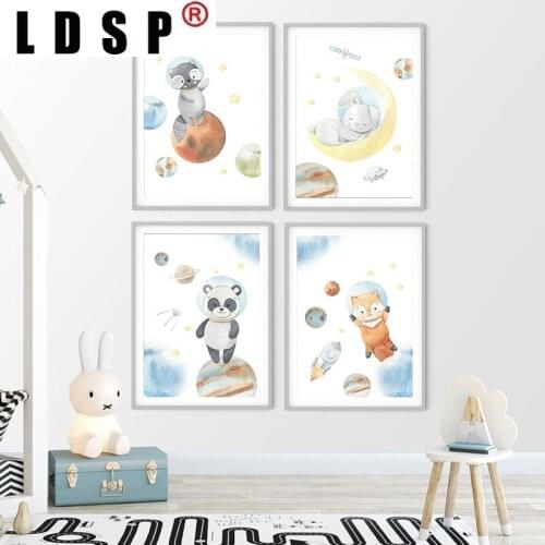 LDSP Bunny Fox Animal Space Travelling Canvas Painting Wall Art Painting Print Poster Picture Baby Bedroom Child Nursery Decor