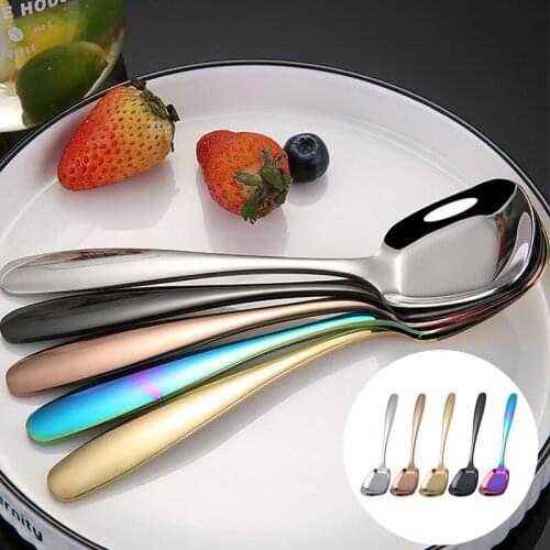 Creative Stainless Steel Spoon Tableware Square-Headed Flat-Bottomed Spoon Sequined Thickened Chinese Table Spoon Soup Spoon
