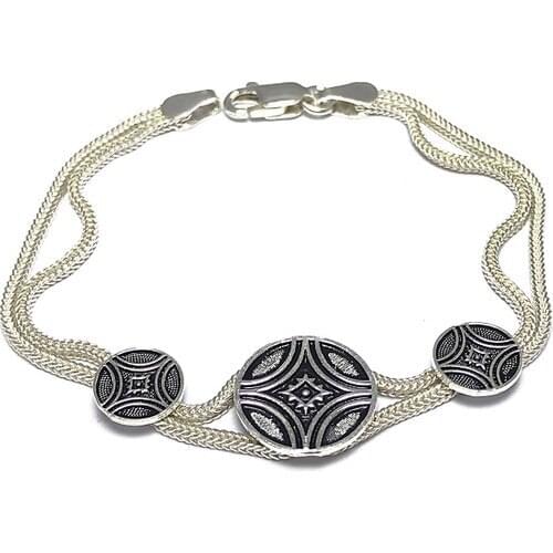 Midyat Silver World Mardin Mat Silver Women 'S Bracelet (Code 2020491) 15 cm