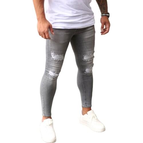 2021 New Fashion Streetwear Mens Jeans Destroyed Ripped Design Pencil Pants Ankle Skinny Men Full Length Jeans