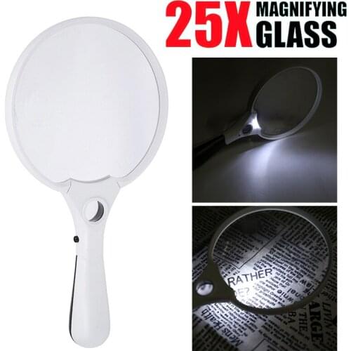New 25X Optical Magnifing Glass Large Handheld 2x/4x/25x Lenses Magnifier With LED Light For Elderly Aid Reading