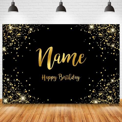 Custom Name Black Gold Glitter Dots Backdrops Photo Studio Newborn Baby Birthday Party Background Professional Photography Props