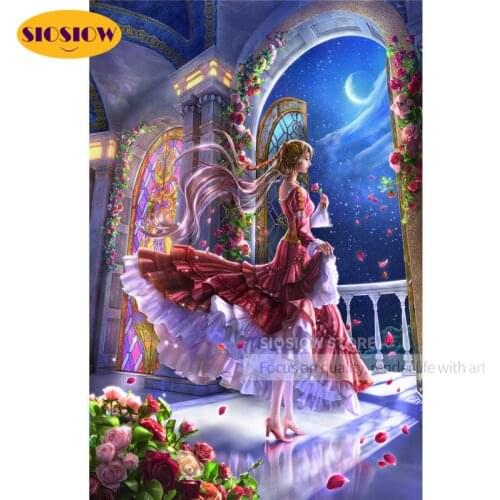 SIOSIOW 5d Diy Diamond Embroidery Princess Dress Girls Diamand Painting Cartoon Fairy Rose Mosaic Full Drill Square Deco Home